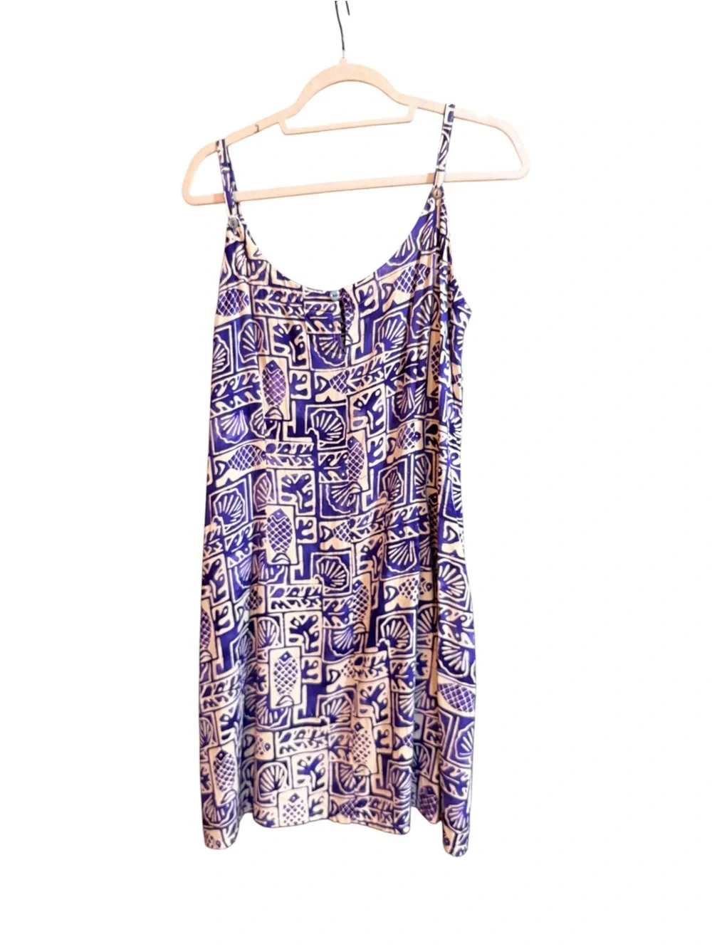 Vintage Rum Reggae Purple Ivory Tropical Fish Shell Rayon Sundress Medium - Picture 3 of 5